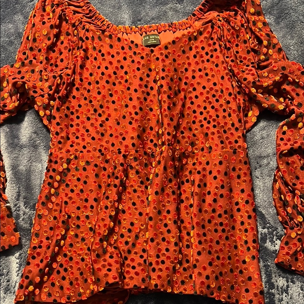 Free People Orange Ruched Ruffled 3/4 Sleeve Blouse